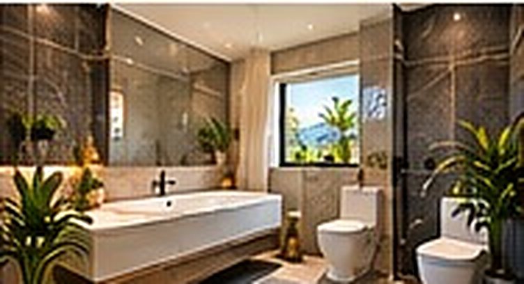 Bathroom design concept, bath + toilet: dark and bold