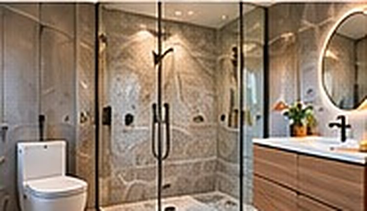 Bathroom design concept, walk-in shower + toilet: modern minimalist