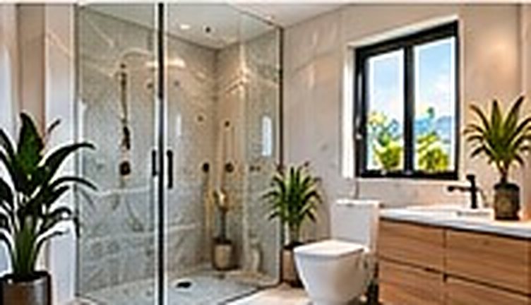 Bathroom design concept, walk-in shower + toilet: coastal inspired