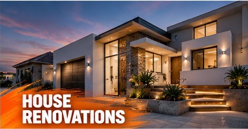 Whole-home renovation design concept with open-plan living space