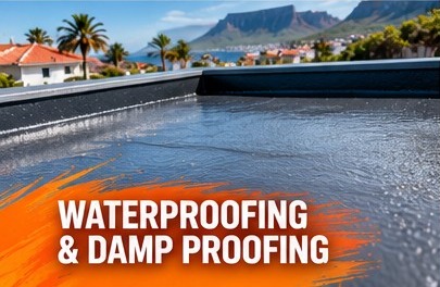 Waterproofing design concept showing a membrane being applied to a flat roof